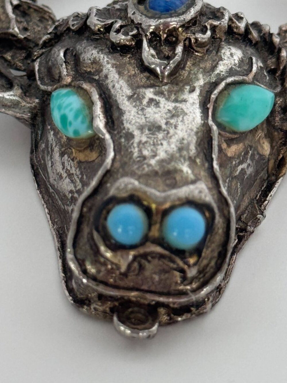 Bull Head Pendant Silver Tone Taurus Boho Mid Century Jewelry Vintage Ox Skull - Picture 3 of 11